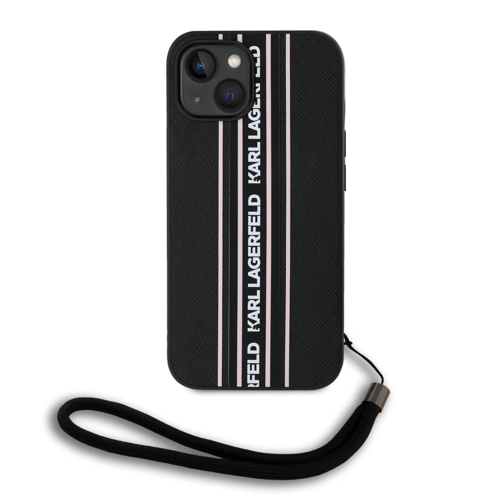 Karl Lagerfeld PU Saffiano Athleisure Stripe and Strap tok iPhone 15 készülékhez rózsaszín