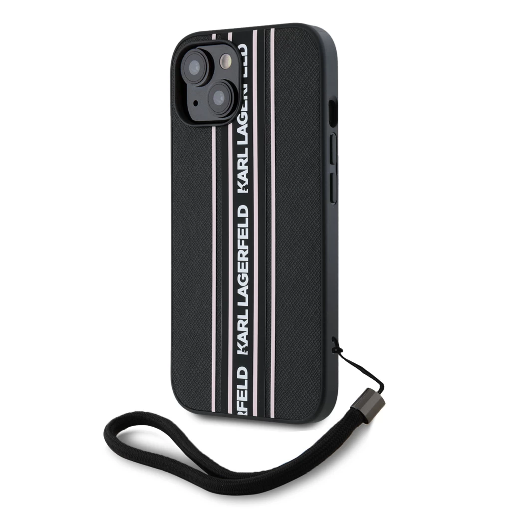 Karl Lagerfeld PU Saffiano Athleisure Stripe and Strap tok iPhone 15 készülékhez rózsaszín