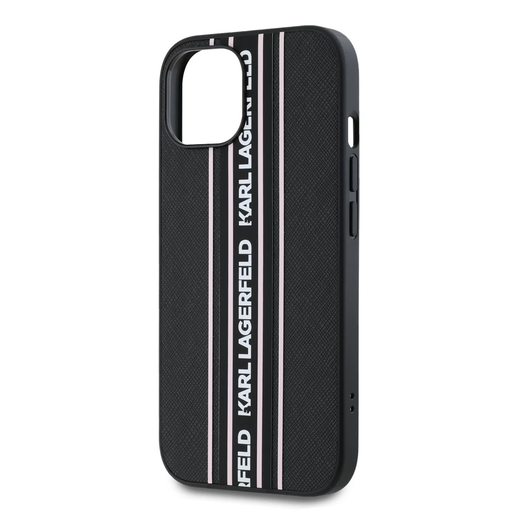 Karl Lagerfeld PU Saffiano Athleisure Stripe and Strap tok iPhone 15 készülékhez rózsaszín