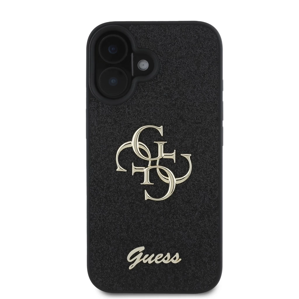Guess PU Fixed Glitter 4G Metal Logo tok iPhone 16 készülékhez fekete