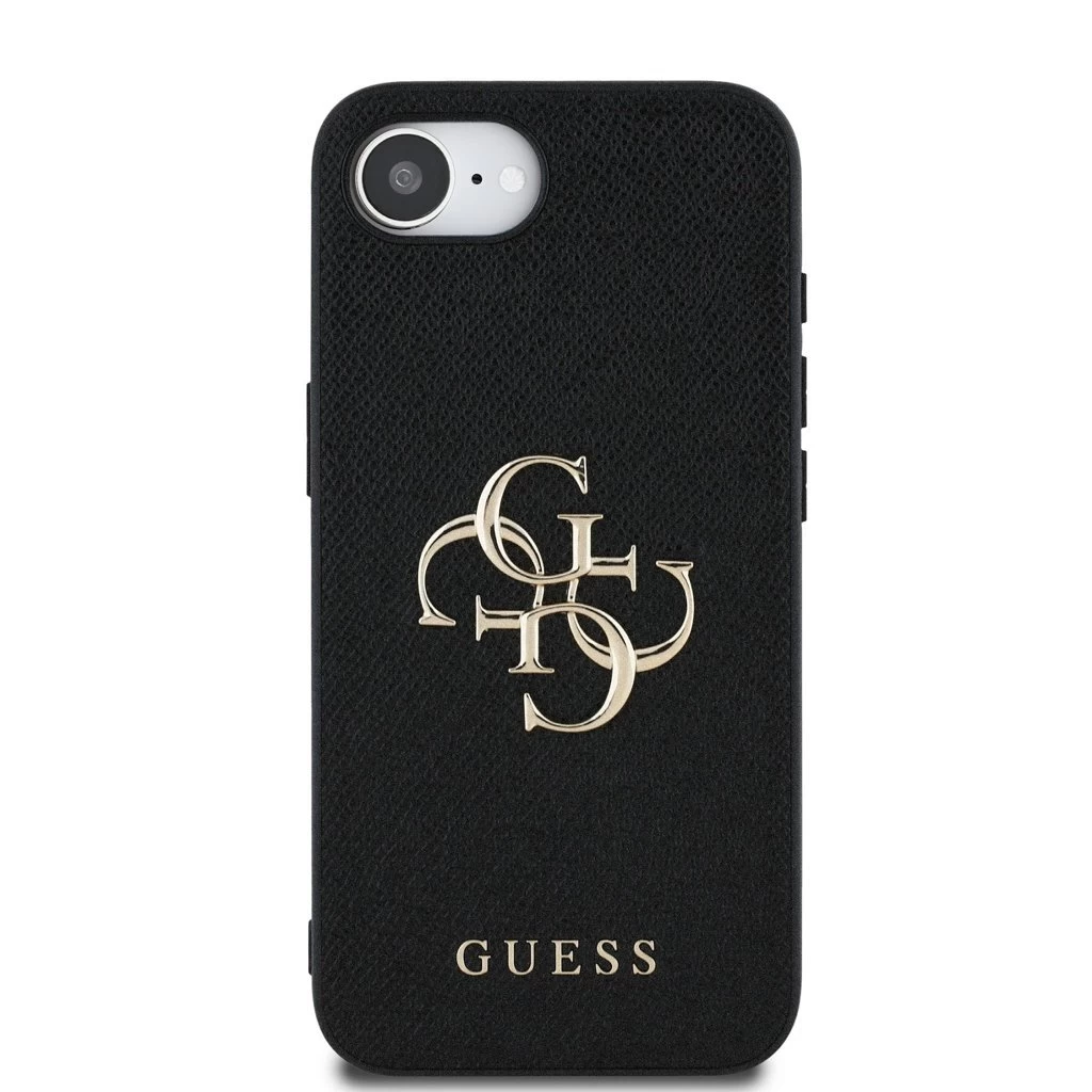 Guess PU Grained 4G Metal Logo tok iPhone 16e készülékhez fekete