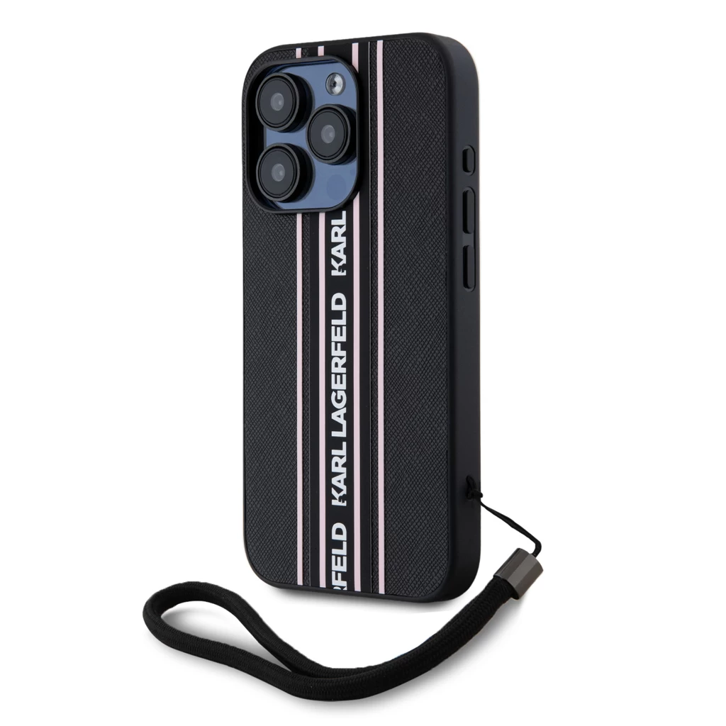 Karl Lagerfeld PU Saffiano Athleisure Stripe and Strap tok iPhone 15 Pro Max készülékhez rózsaszín