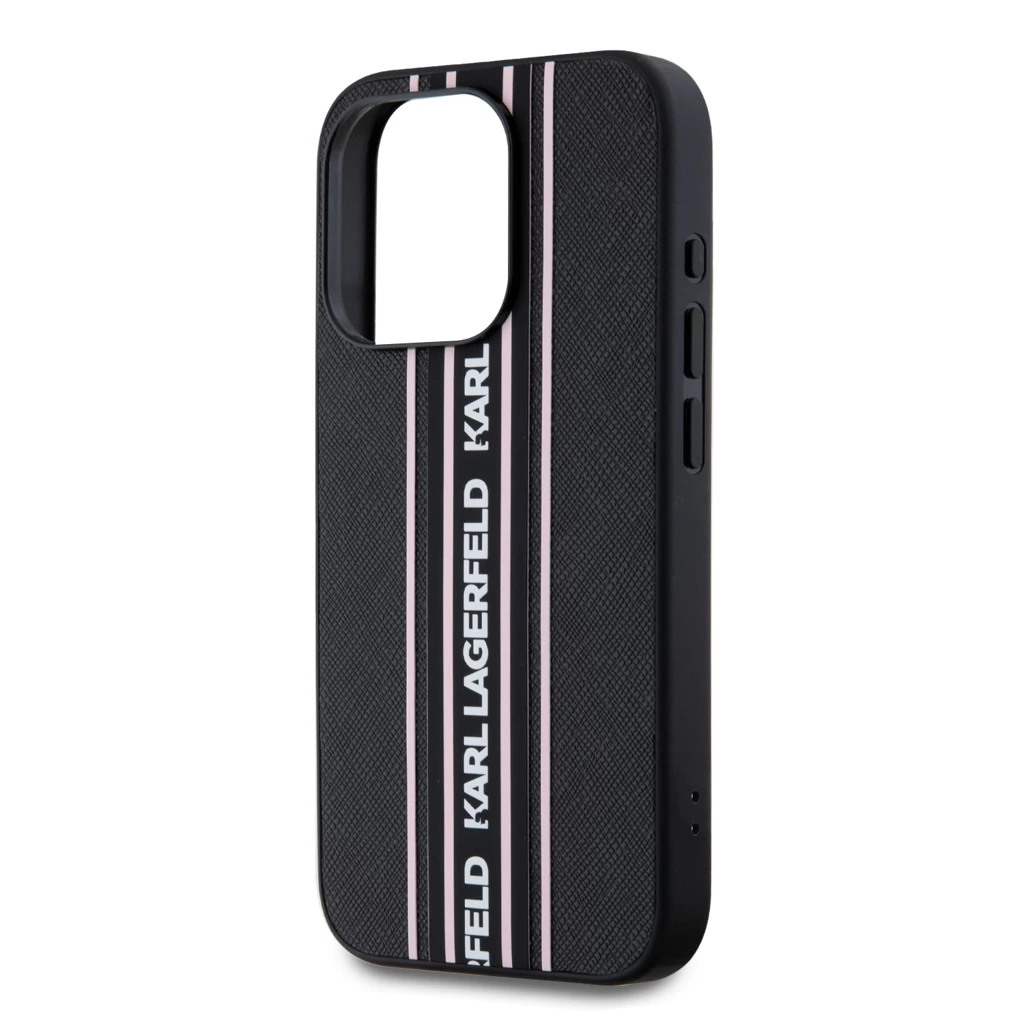Karl Lagerfeld PU Saffiano Athleisure Stripe and Strap tok iPhone 15 Pro Max készülékhez rózsaszín