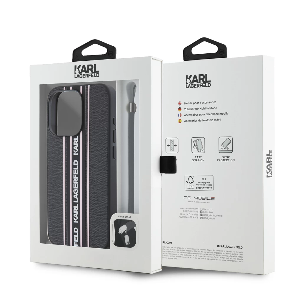 Karl Lagerfeld PU Saffiano Athleisure Stripe and Strap tok iPhone 15 Pro Max készülékhez rózsaszín