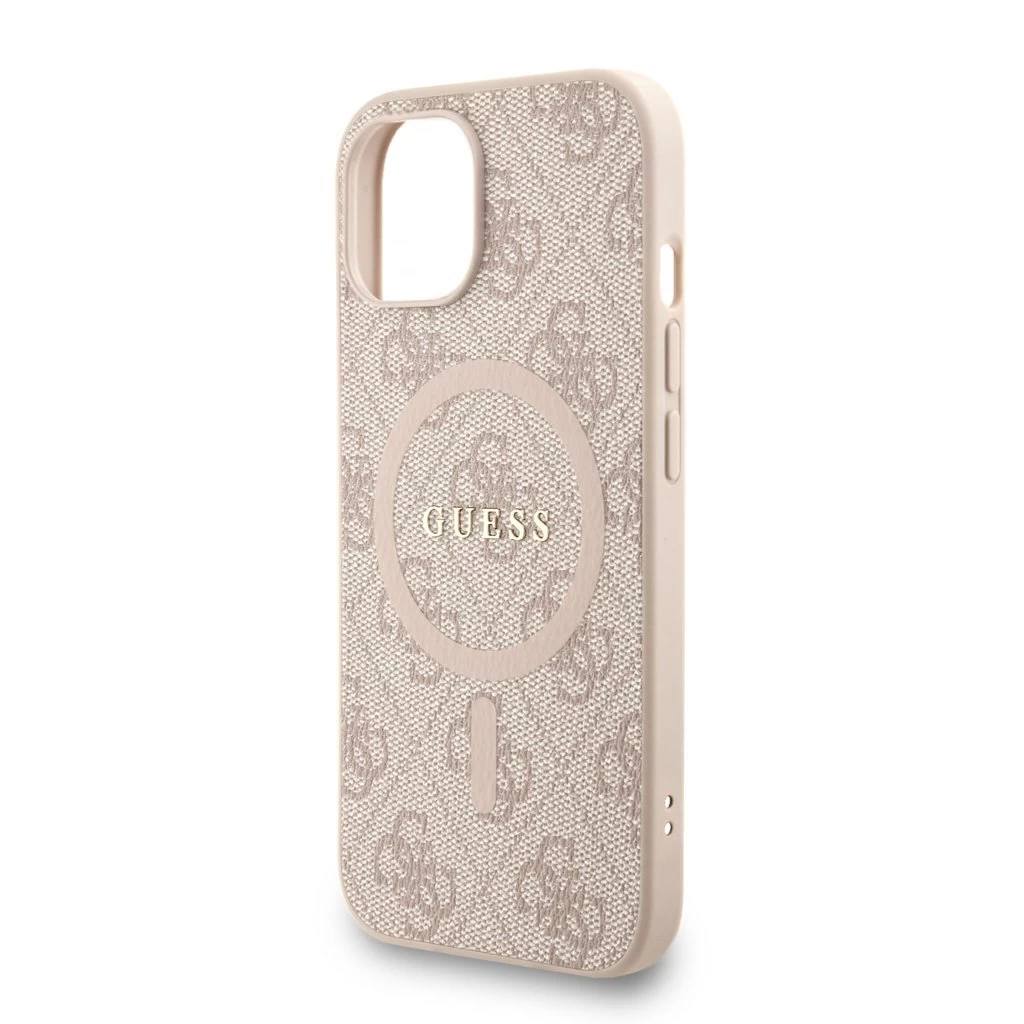 Guess PU bőr 4G színes gyűrűpántos MagSafe tok iPhone 13 készülékhez rózsaszín