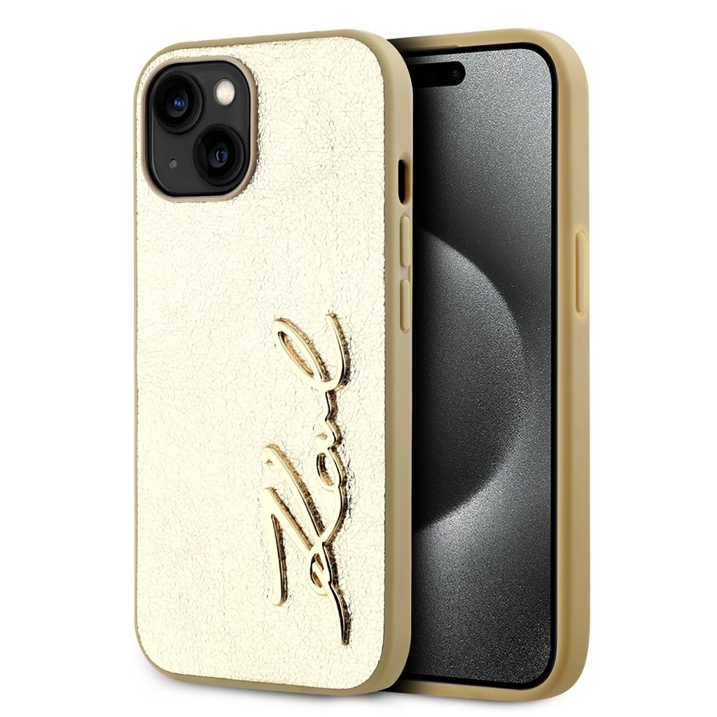Karl Lagerfeld Wrinkled PU Signature Logo tok iPhone 15 készülékhez arany