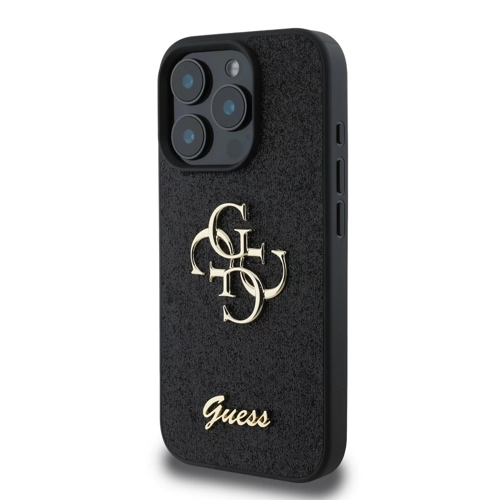 Guess PU Fixed Glitter 4G Metal Logo tok iPhone 16 Pro készülékhez fekete