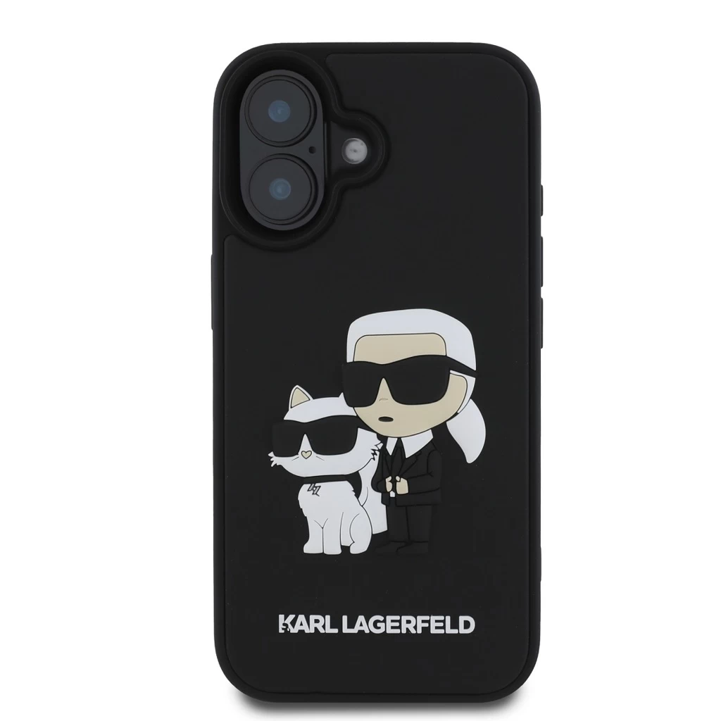 Karl Lagerfeld 3D Rubber Karl and Choupette tok iPhone 16 készülékhez fekete
