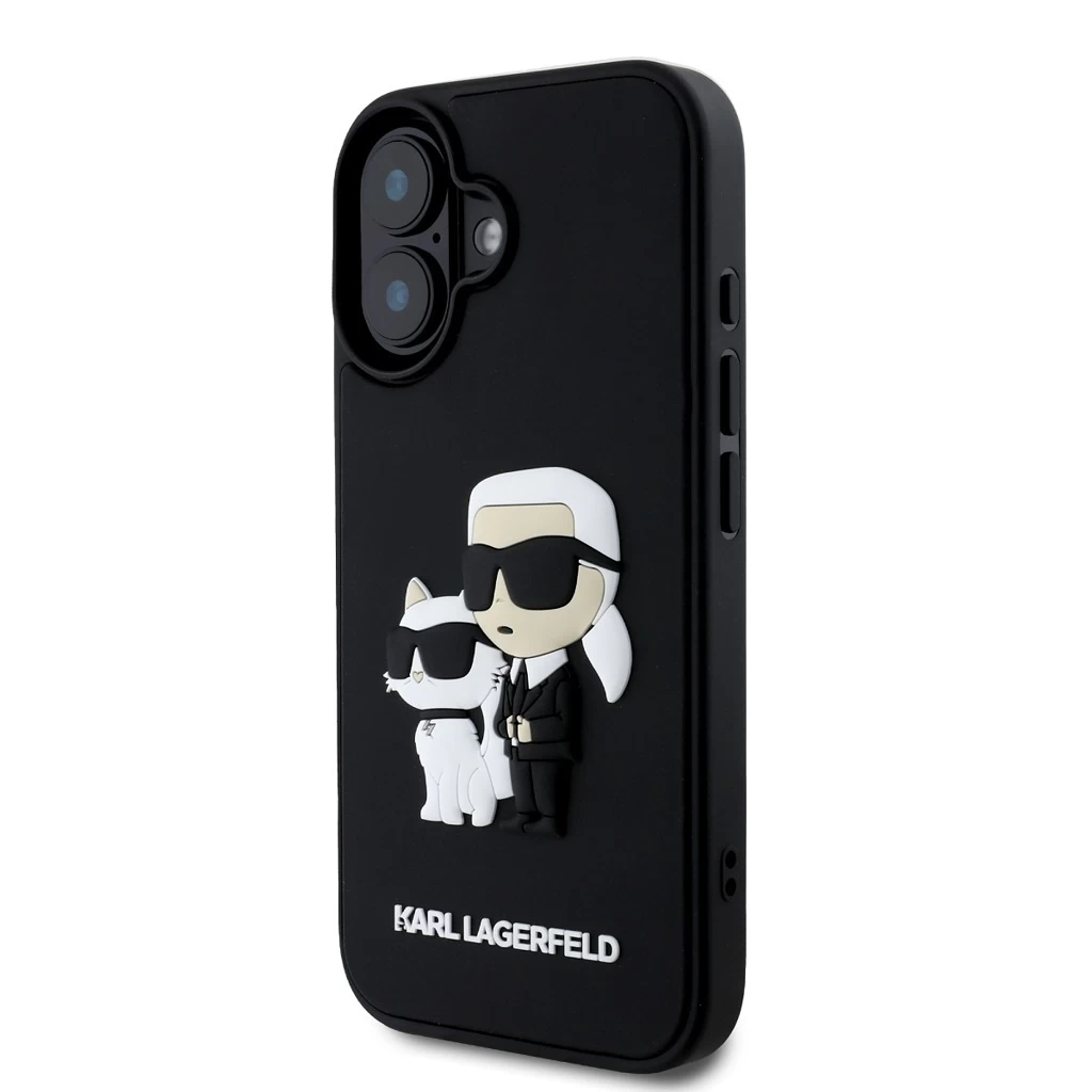 Karl Lagerfeld 3D Rubber Karl and Choupette tok iPhone 16 készülékhez fekete