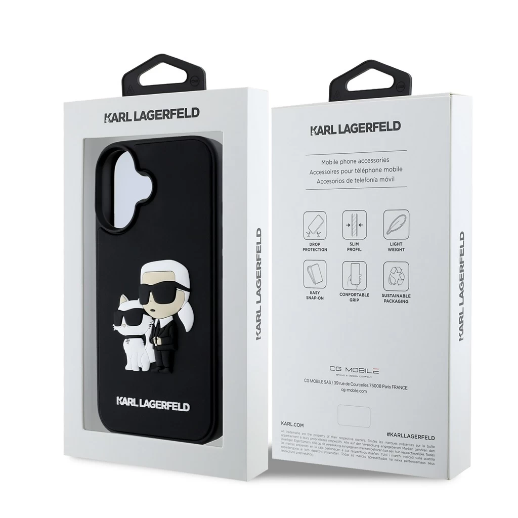 Karl Lagerfeld 3D Rubber Karl and Choupette tok iPhone 16 készülékhez fekete