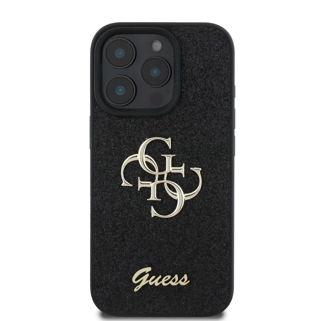 Guess PU Fixed Glitter 4G Metal Logo tok iPhone 16 Pro Max készülékhez fekete