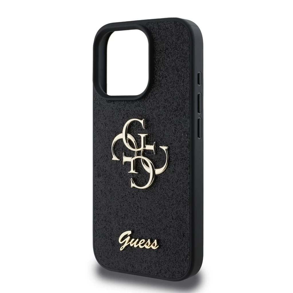 Guess PU Fixed Glitter 4G Metal Logo tok iPhone 16 Pro Max készülékhez fekete