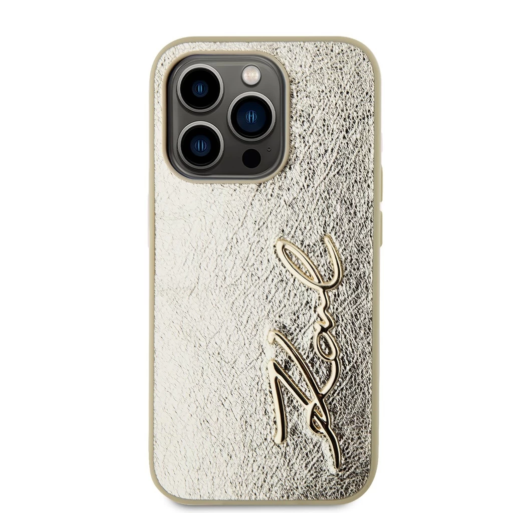 Karl Lagerfeld Wrinkled PU Signature Logo tok iPhone 15 Pro Max készülékhez, arany