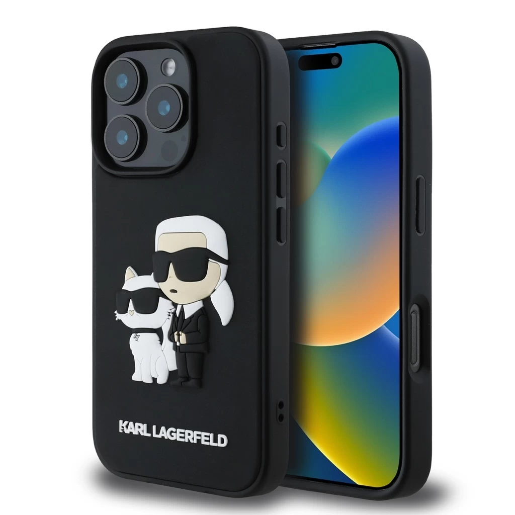 Karl Lagerfeld 3D Rubber Karl and Choupette tok iPhone 16 Pro Max készülékhez fekete