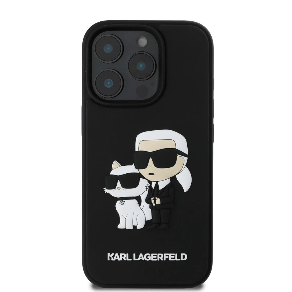 Karl Lagerfeld 3D Rubber Karl and Choupette tok iPhone 16 Pro Max készülékhez fekete