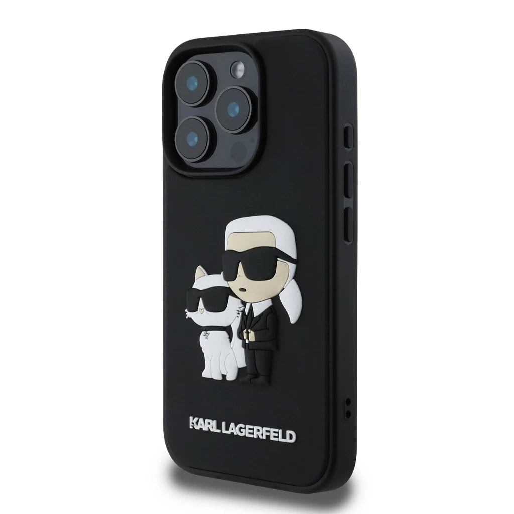 Karl Lagerfeld 3D Rubber Karl and Choupette tok iPhone 16 Pro Max készülékhez fekete