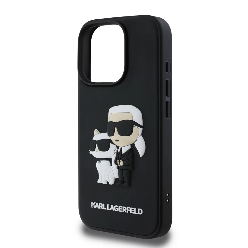 Karl Lagerfeld 3D Rubber Karl and Choupette tok iPhone 16 Pro Max készülékhez fekete