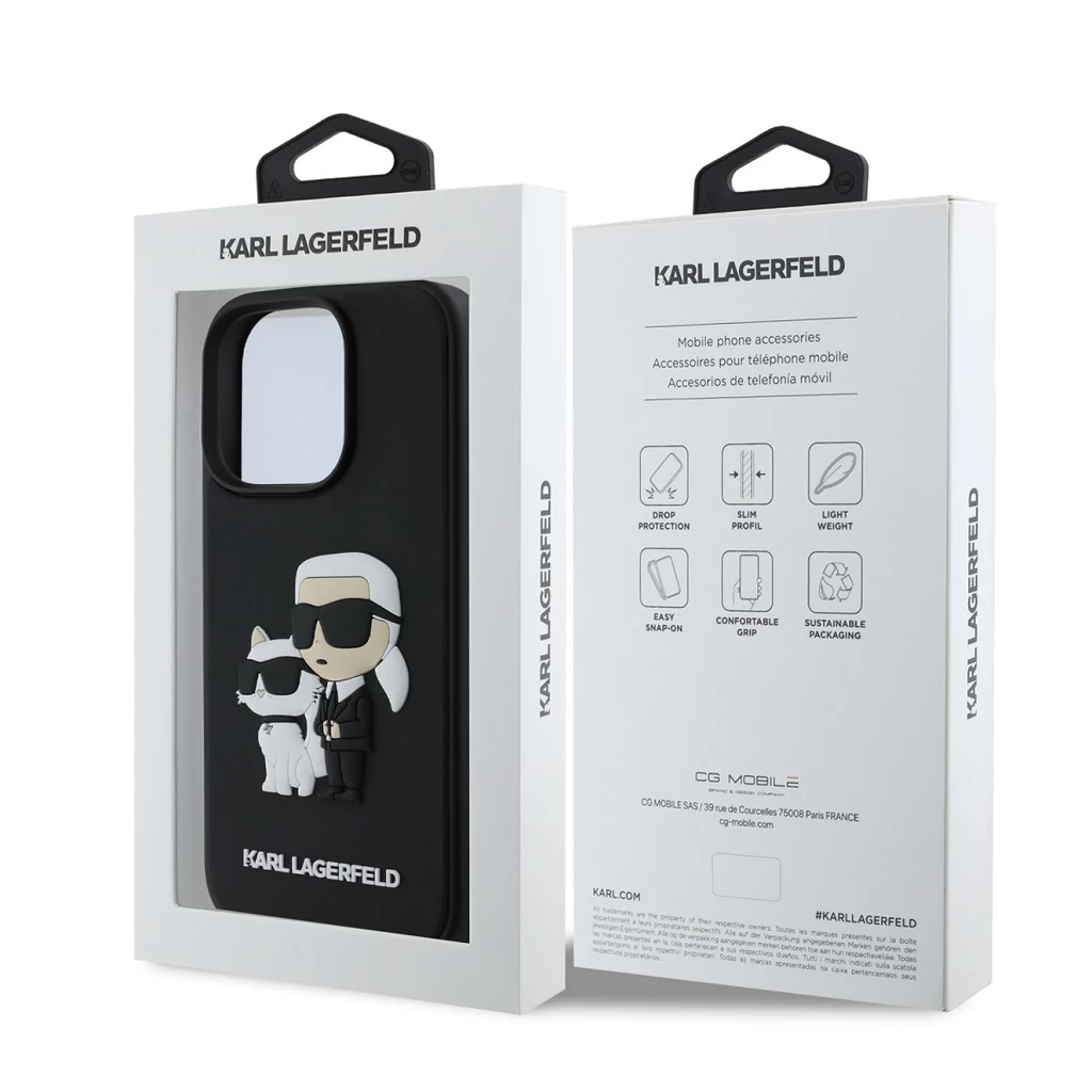Karl Lagerfeld 3D Rubber Karl and Choupette tok iPhone 16 Pro Max készülékhez fekete