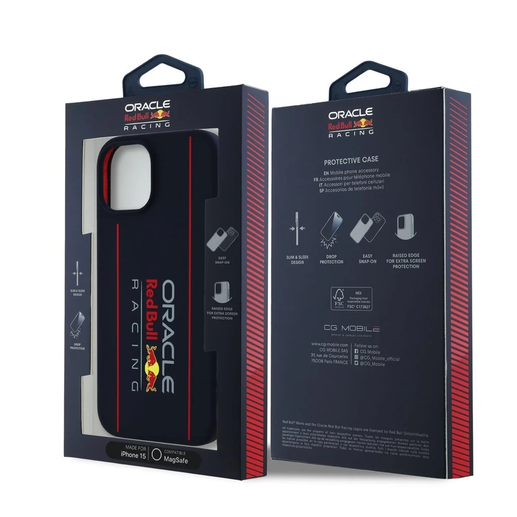 Red Bull Silicone Vertical Logo MagSafe tok iPhone 15 készülékhez tengerészkék