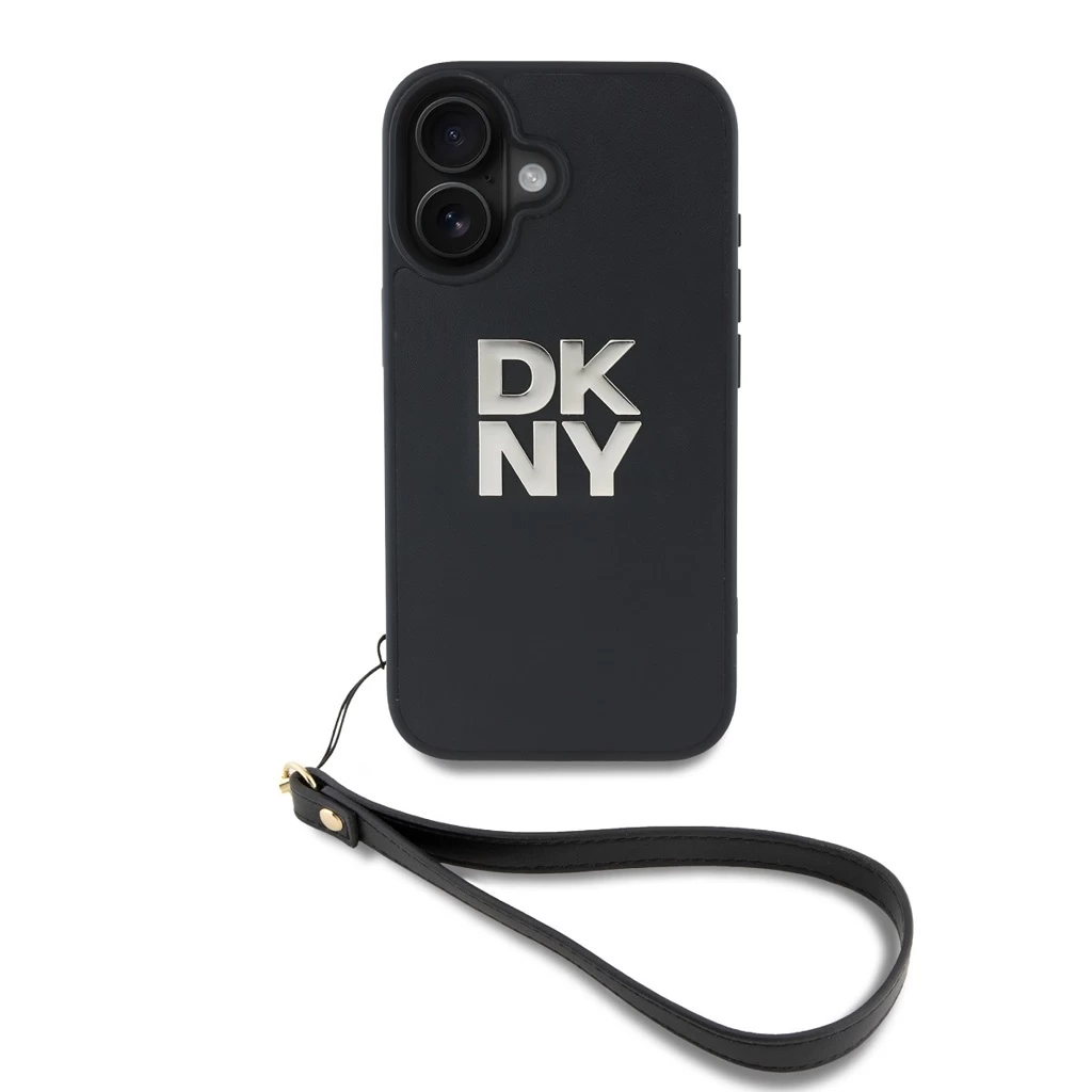 DKNY PU Leather Stack Logo csuklópántos tok iPhone 16 készülékhez fekete DKNY PU Leather Stack Logo csuklópántos tok iPhone 16 készülékhez fekete