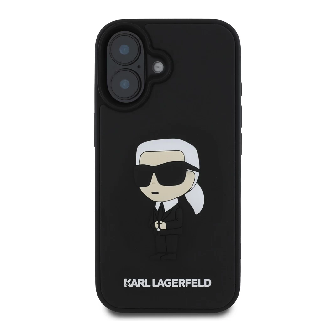 Karl Lagerfeld 3D Rubber Ikonik tok for iPhone 16 készülékhez fekete