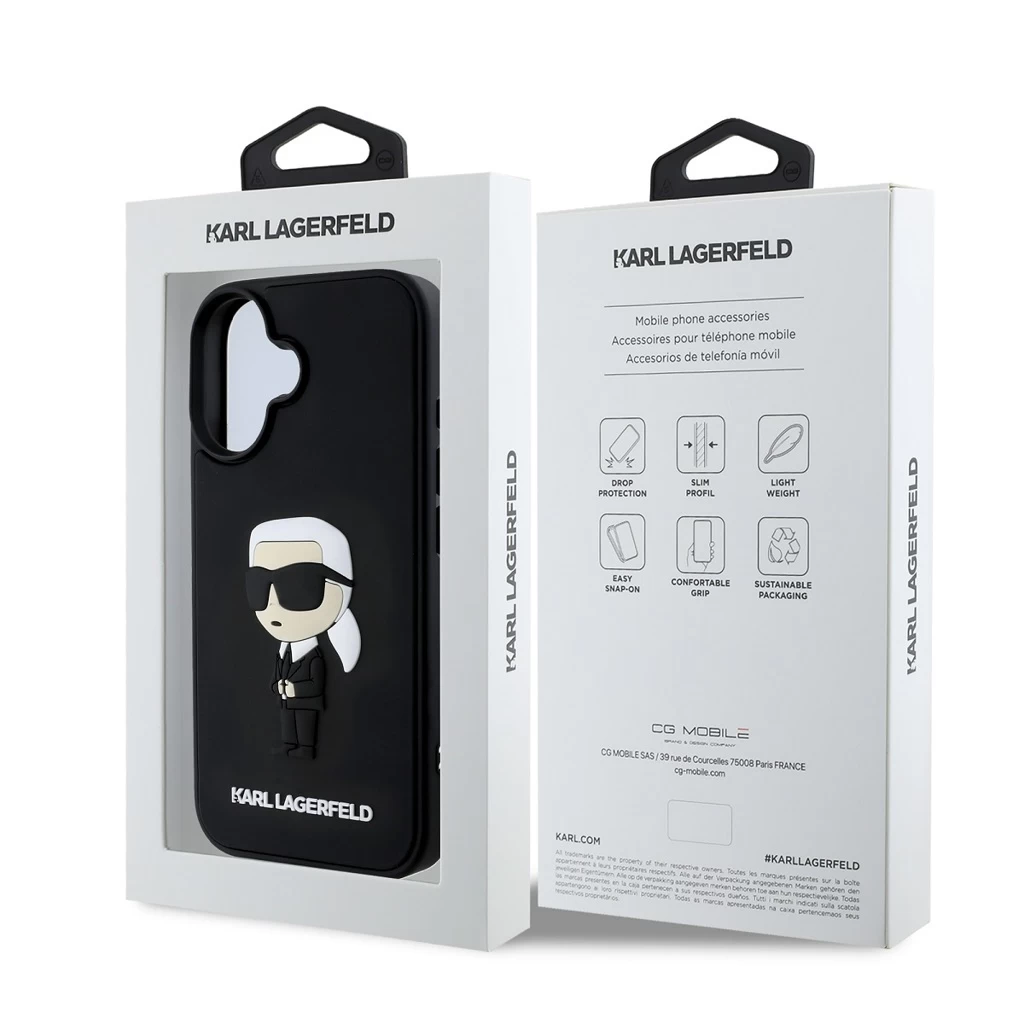Karl Lagerfeld 3D Rubber Ikonik tok for iPhone 16 készülékhez fekete