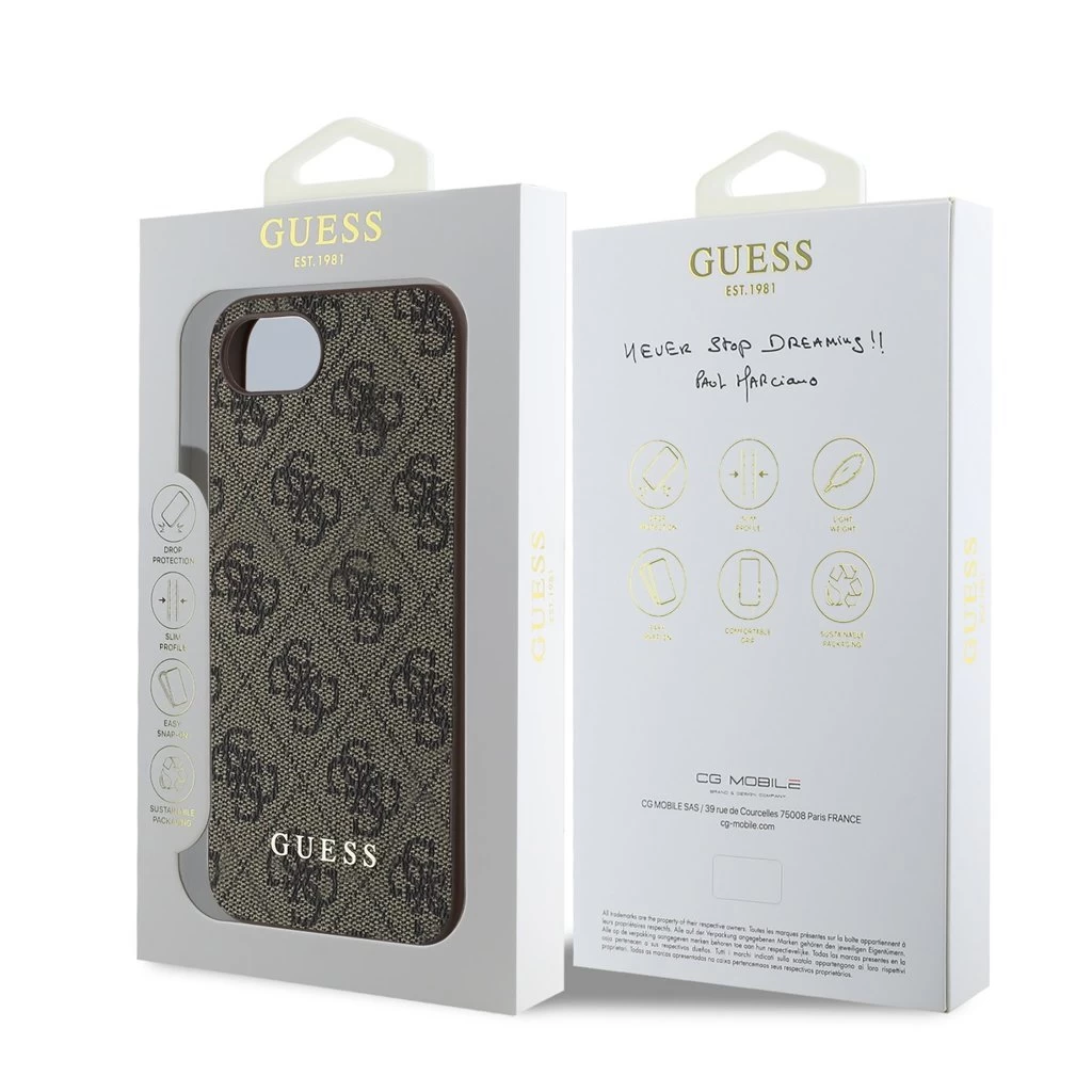 Guess 4G Charm tok iPhone 16e készülékhez barna