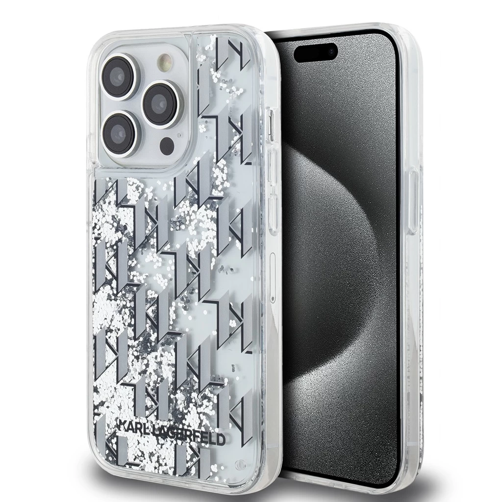 Karl Lagerfeld Liquid Glitter Monogram Gradient tok iPhone 14 Pro készülékhez fehér