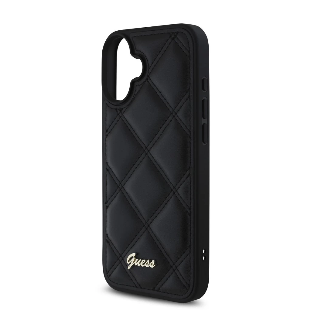Guess PU Leather Quilted tok iPhone 16 Plus készülékhez fekete
