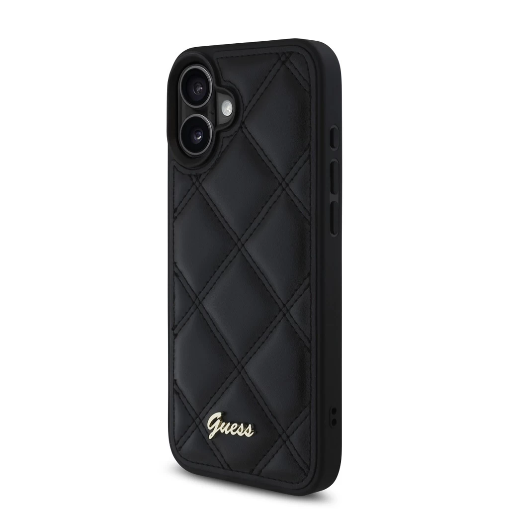 Guess PU Leather Quilted tok iPhone 16 Plus készülékhez fekete