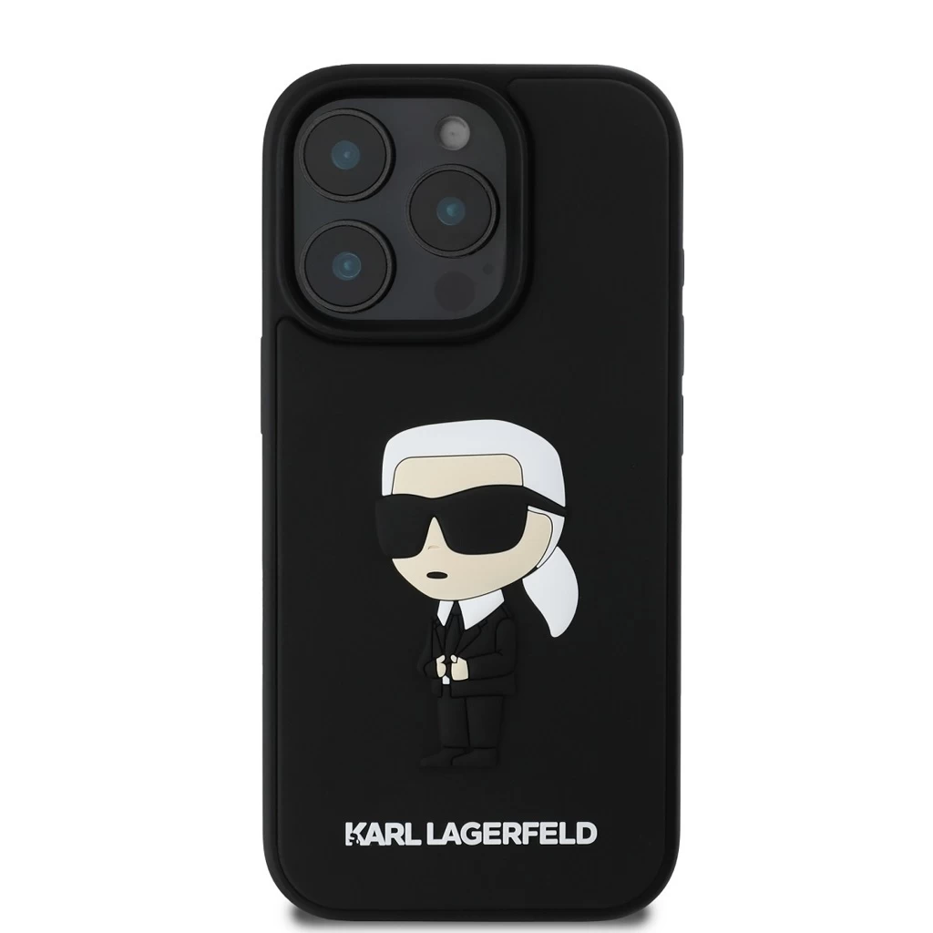 Karl Lagerfeld 3D Rubber Ikonik tok iPhone 16 Pro Max készülékhez fekete