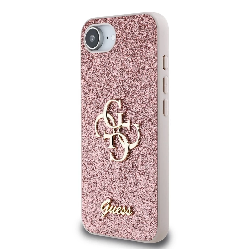 Guess PU Fixed Glitter 4G Metal Logo tok iPhone 16e készülékhez rózsaszín