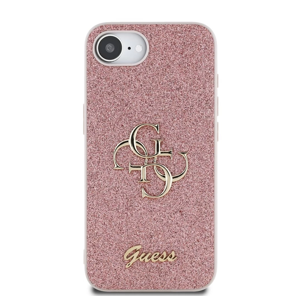 Guess PU Fixed Glitter 4G Metal Logo tok iPhone 16e készülékhez rózsaszín