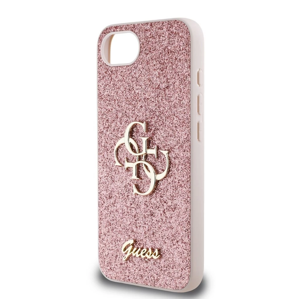Guess PU Fixed Glitter 4G Metal Logo tok iPhone 16e készülékhez rózsaszín