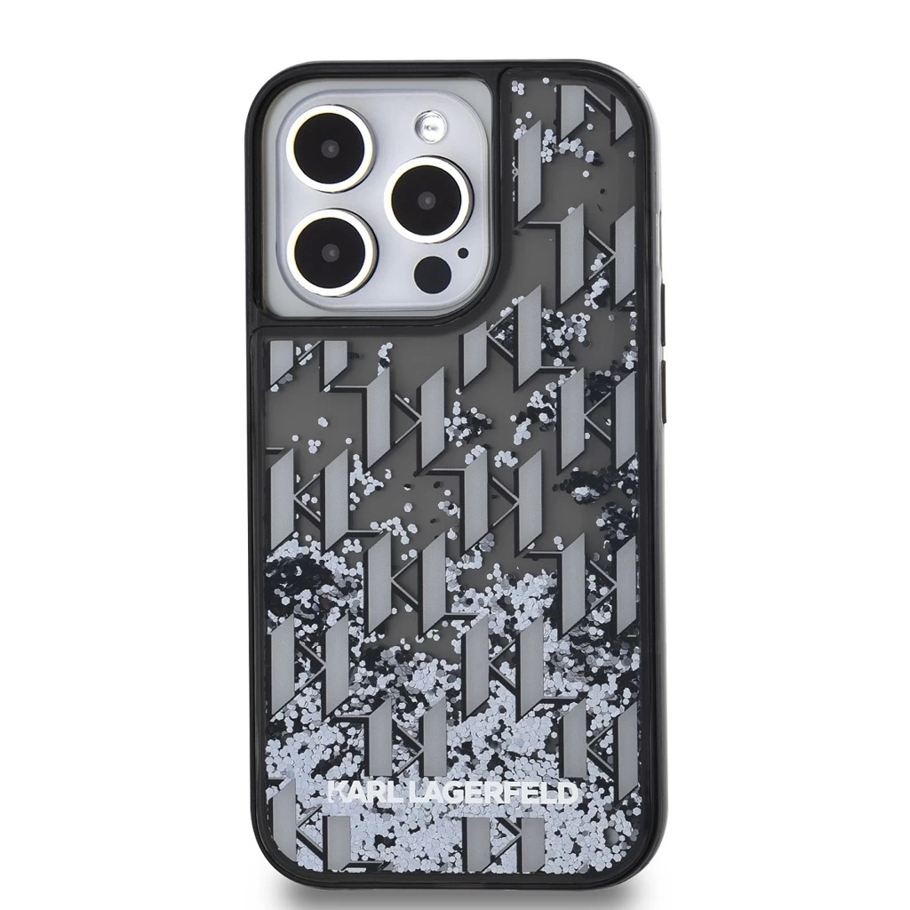 Karl Lagerfeld Liquid Glitter Monogram Gradient tok iPhone 14 Pro készülékhez fekete