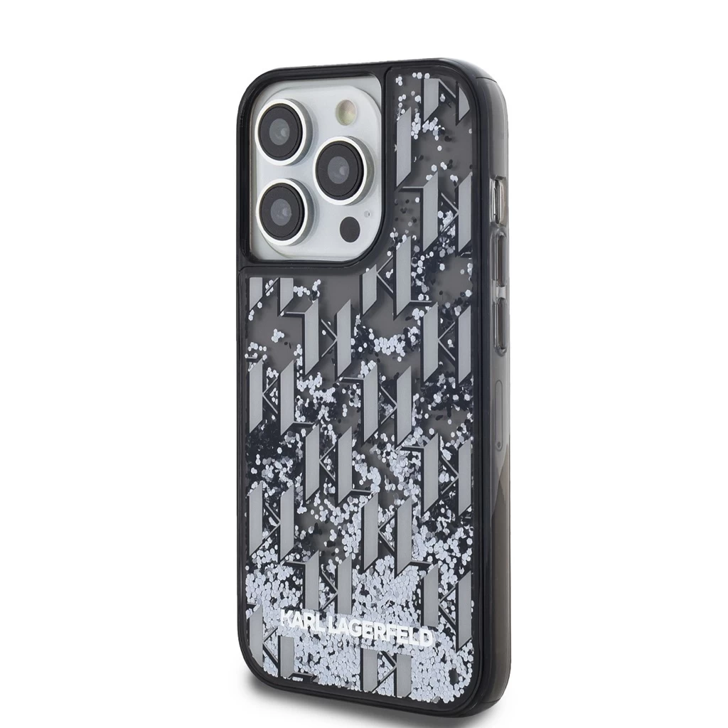 Karl Lagerfeld Liquid Glitter Monogram Gradient tok iPhone 14 Pro készülékhez fekete