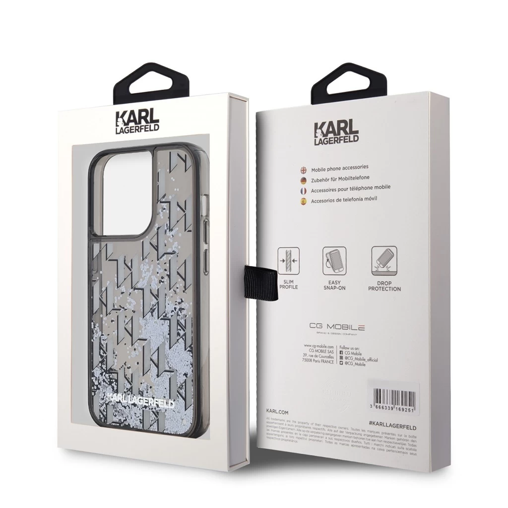 Karl Lagerfeld Liquid Glitter Monogram Gradient tok iPhone 14 Pro készülékhez fekete