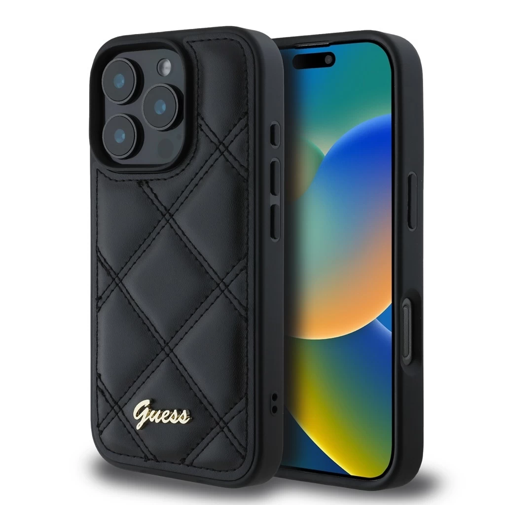 Guess PU Leather Párnázott Tok for iPhone 16 Pro készülékhez fekete