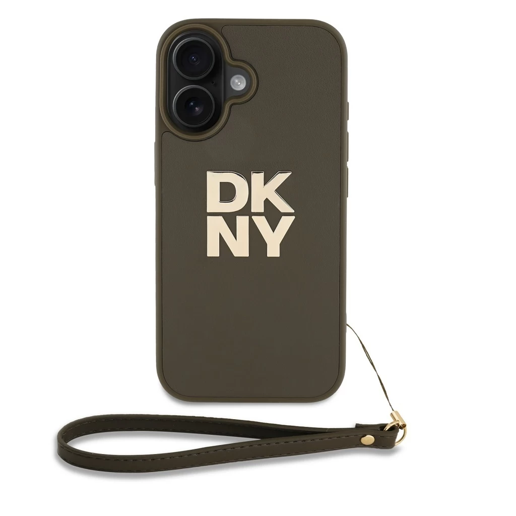 DKNY PU Leather Stack Logo csuklópántos tok iPhone 16 készülékhez zöld