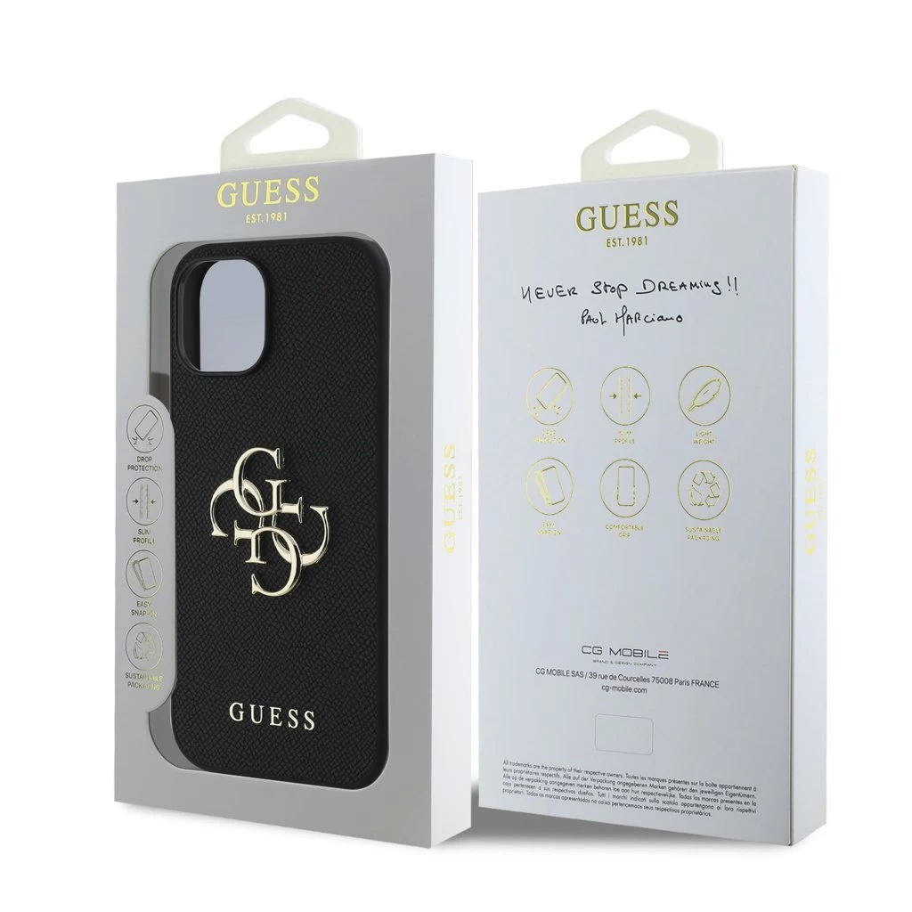 Guess PU Grained 4G Metal Logo tok iPhone 13 készülékhez fekete