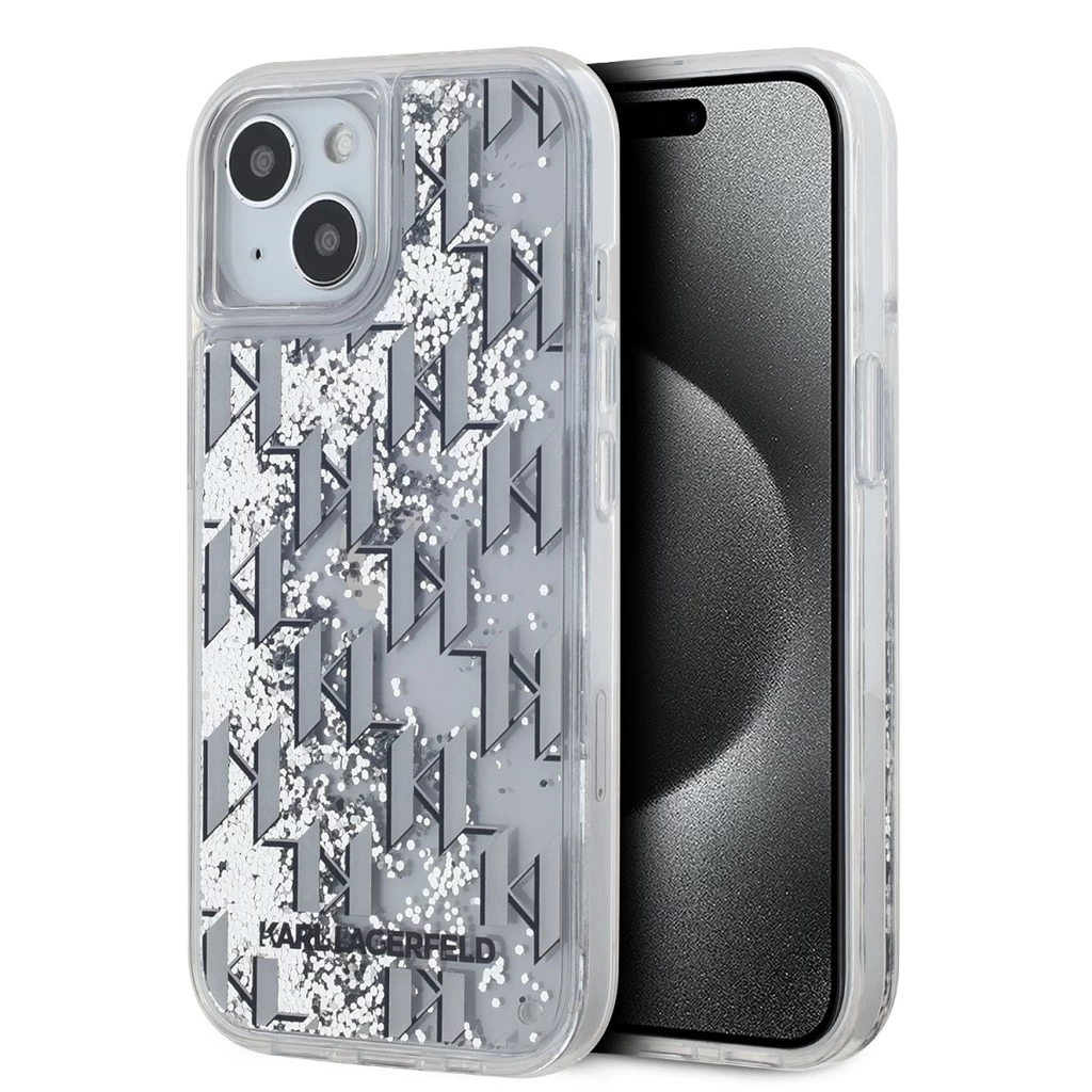 Karl Lagerfeld Liquid Glitter Monogram Gradient tok iPhone 15 készülékhez fehér