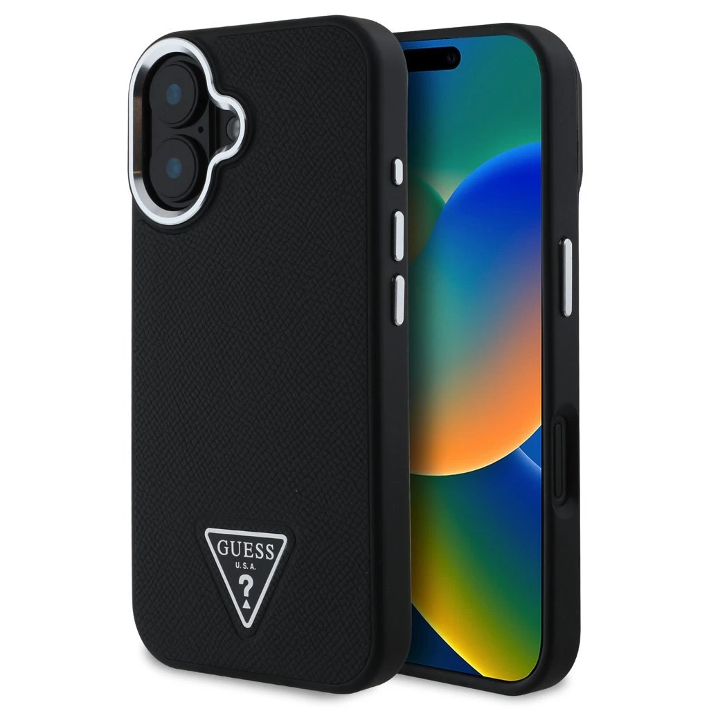 Guess PU Grained Triangle Logo tok iPhone 16 készülékhez fekete