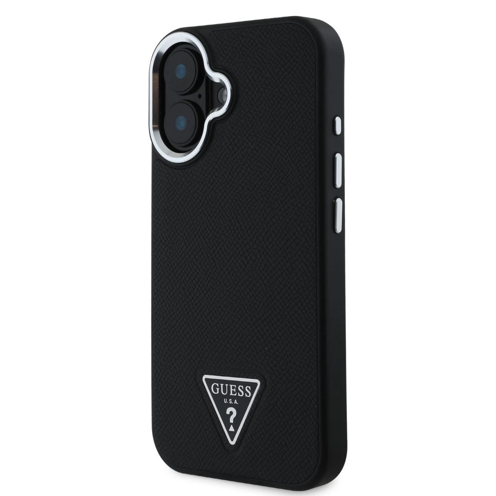 Guess PU Grained Triangle Logo tok iPhone 16 készülékhez fekete