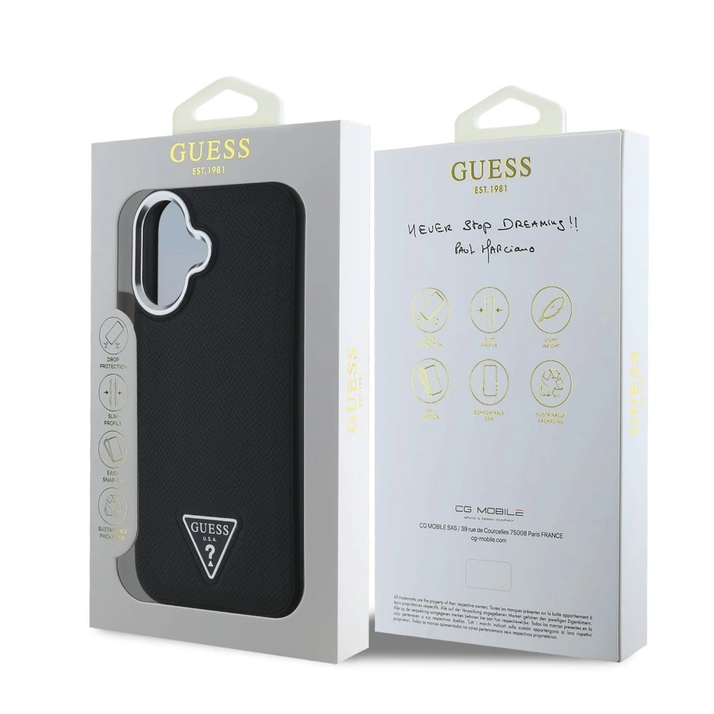 Guess PU Grained Triangle Logo tok iPhone 16 készülékhez fekete