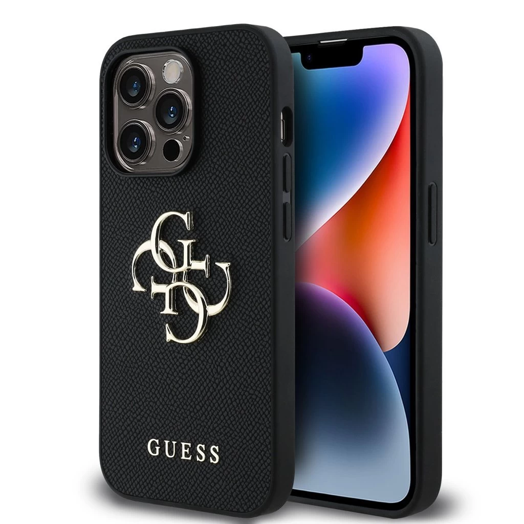 Guess PU Grained 4G Metal Logo tok iPhone 13 Pro készülékhez fekete