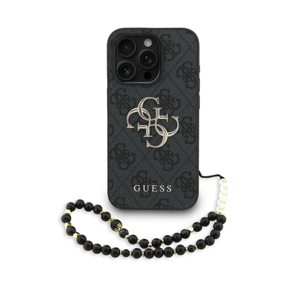 Guess PU 4G Metal Logo Strap tok iPhone 15 Pro Max készülékhez fekete