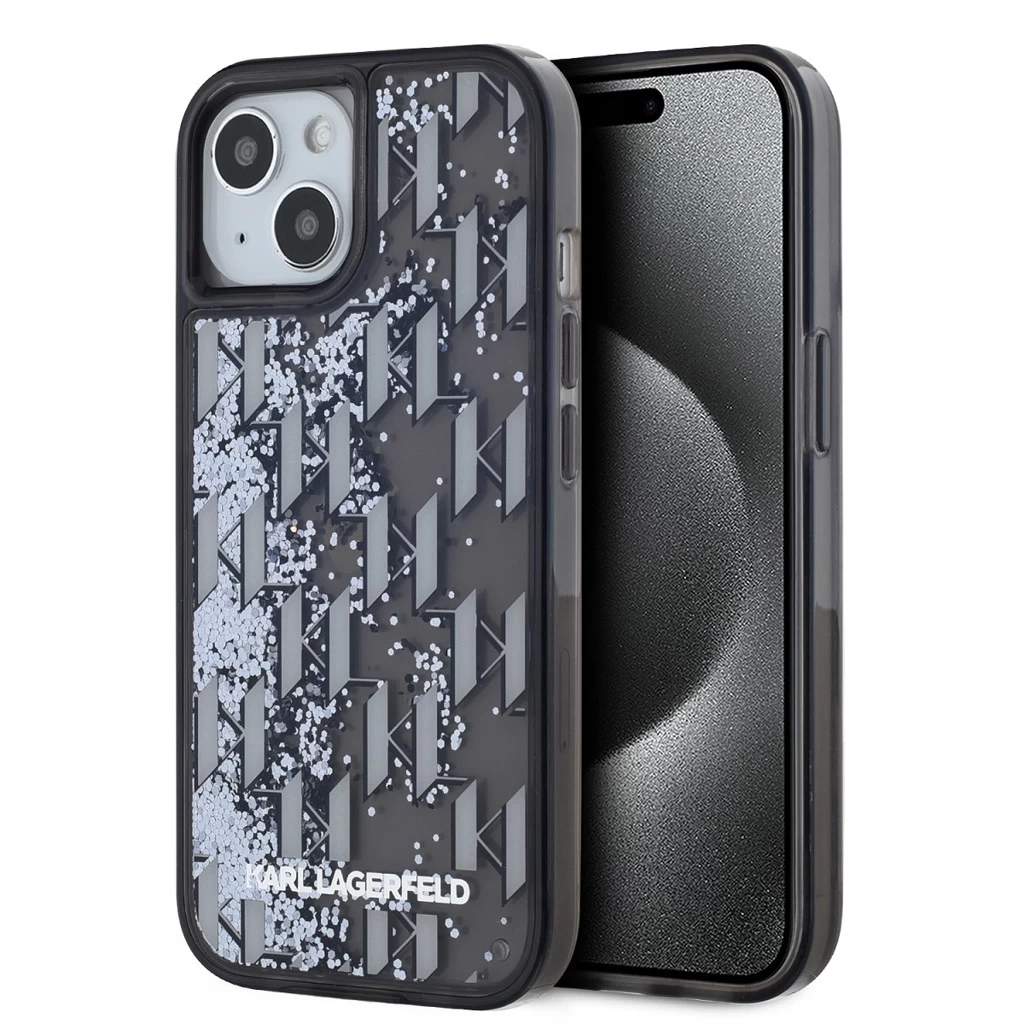 Karl Lagerfeld Liquid Glitter Monogram Gradient tok iPhone 15 készülékhez fekete