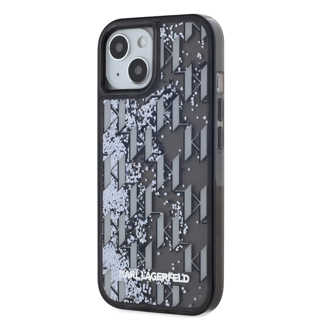 Karl Lagerfeld Liquid Glitter Monogram Gradient tok iPhone 15 készülékhez fekete