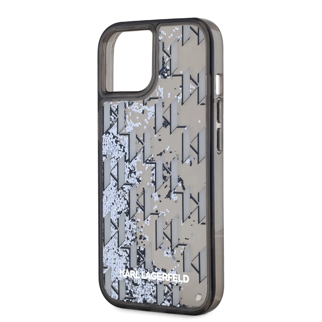 Karl Lagerfeld Liquid Glitter Monogram Gradient tok iPhone 15 készülékhez fekete