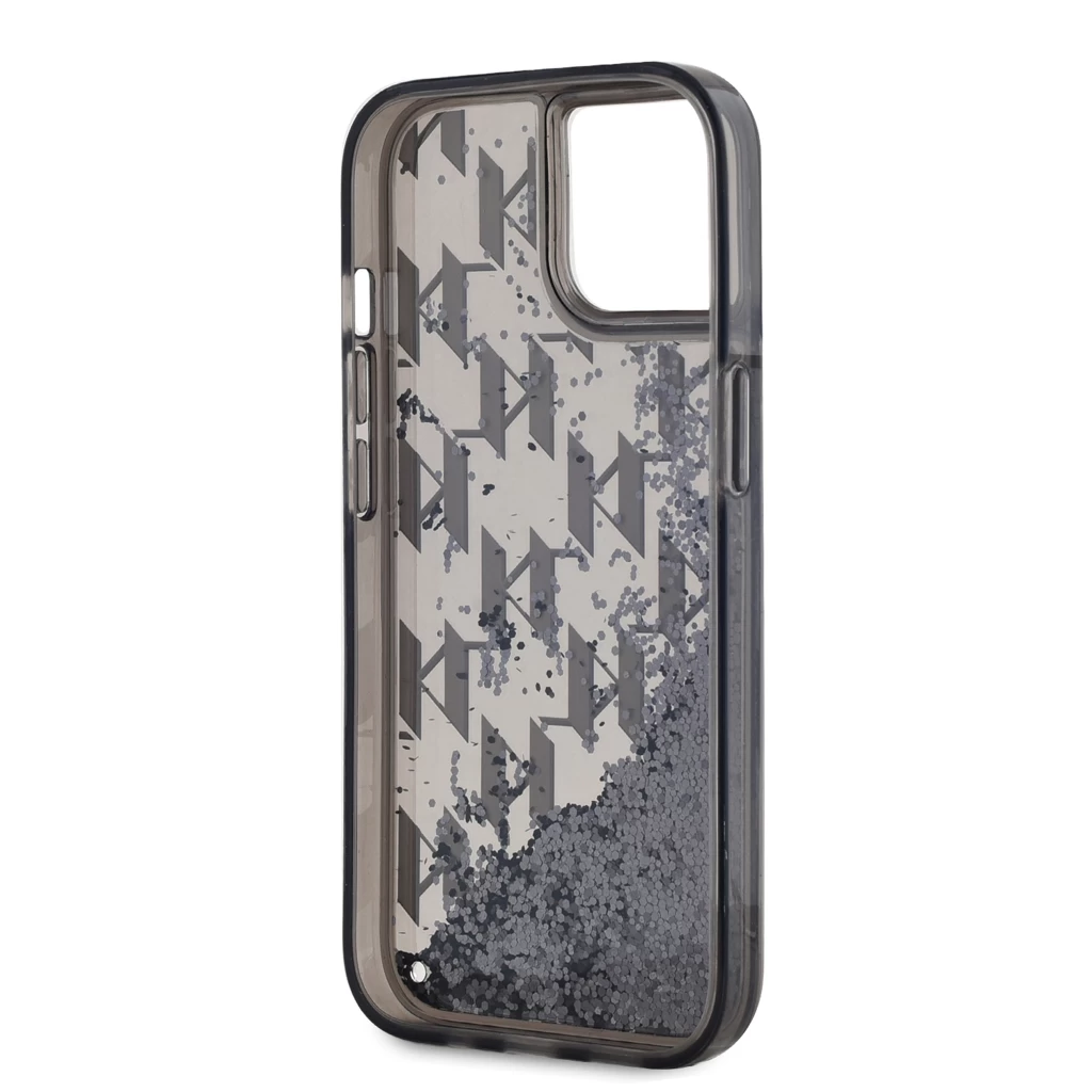 Karl Lagerfeld Liquid Glitter Monogram Gradient tok iPhone 15 készülékhez fekete